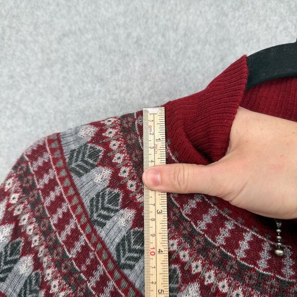Woolrich Knit Wool Full Zip Jacket Sweater Size L Ruby Red Fair Isle Lightweight - Picture 11 of 13